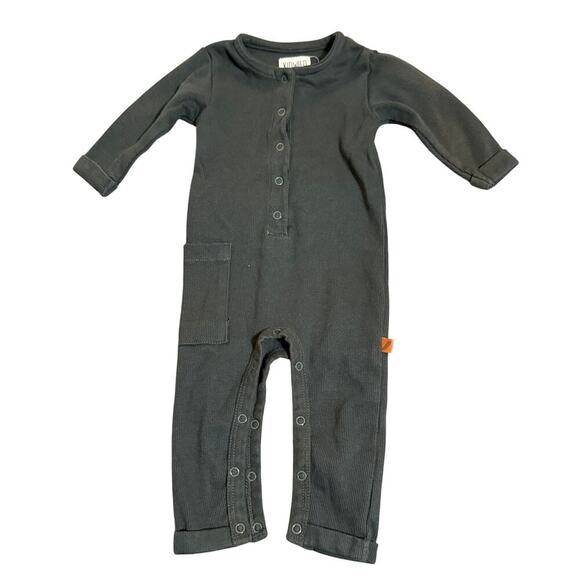 KIDWILD Henley Playsuit in Slate Grey Baby 0-3M Unisex Boy Girl Organic Long - Picture 1 of 5